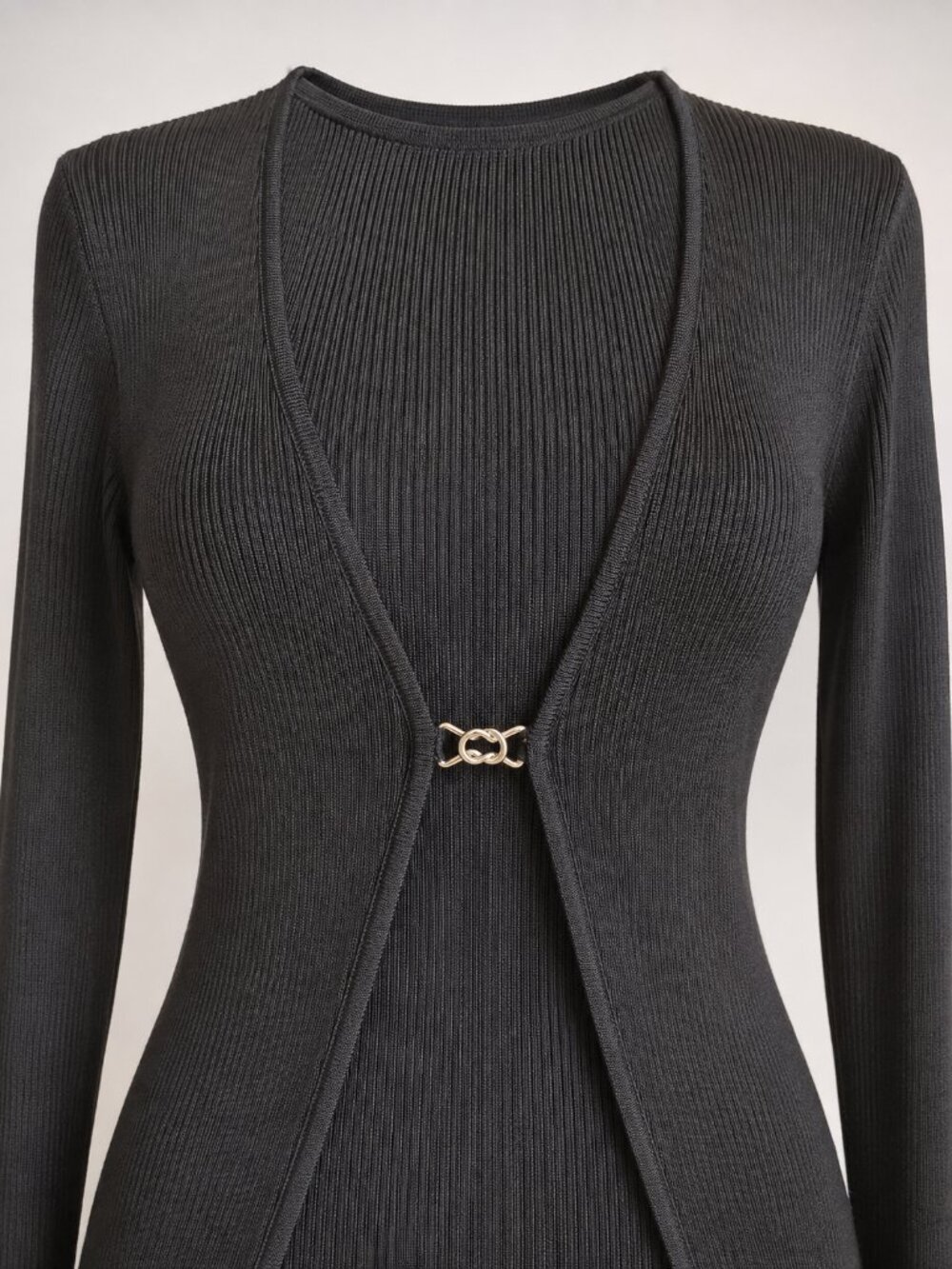 Laundry by Shelli Segal Black Ribbed Knit 2-Piece Cardigan & Tank Set Size L - Picture 2 of 13